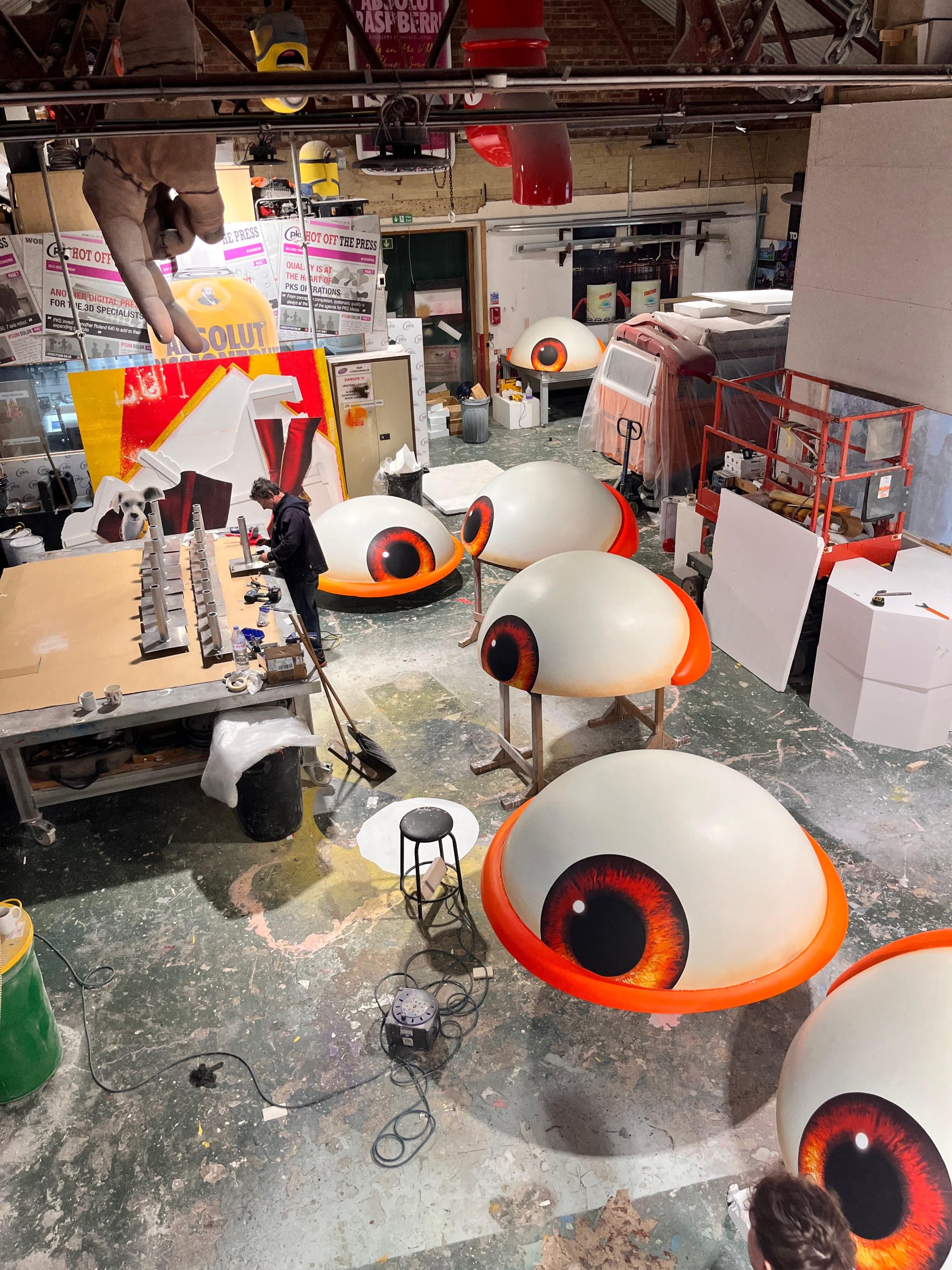 large 3D eye used for Minions scaffold wrap on water tower
