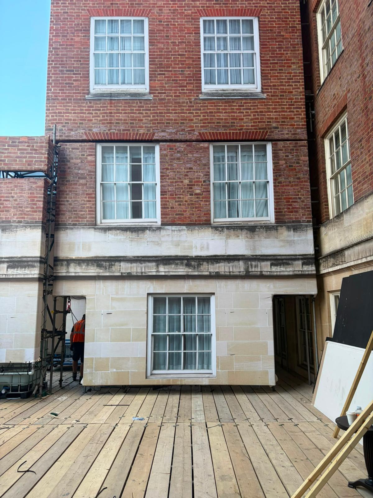 Building wrap with printed brick work in london